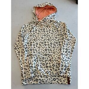 Ampersand avenue cream peach black leopard print hooded sweatshirt small
